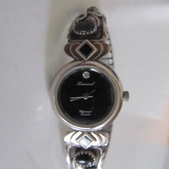 Diamond Quartz JB Navajo Sterling silver watch Womens Black Onyx Watch Bracelet - Picture 1 of 6